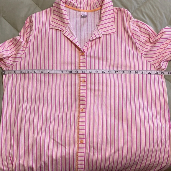 Calida Pink & Orange Striped, Button Front Long Sleeve Woman’s Large Night Shirt - Picture 9 of 11